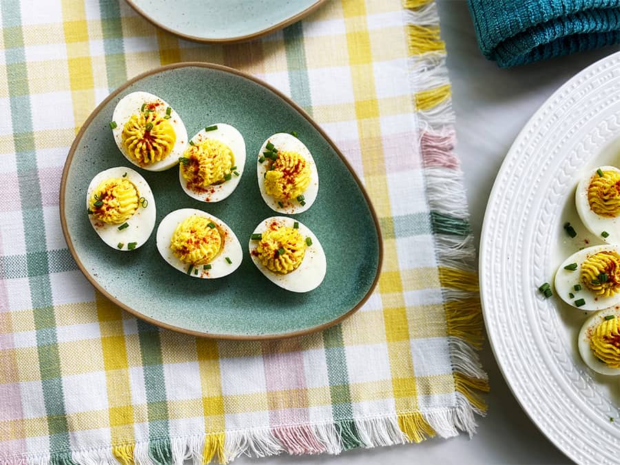 cuban deviled eggs on an Easter table settings